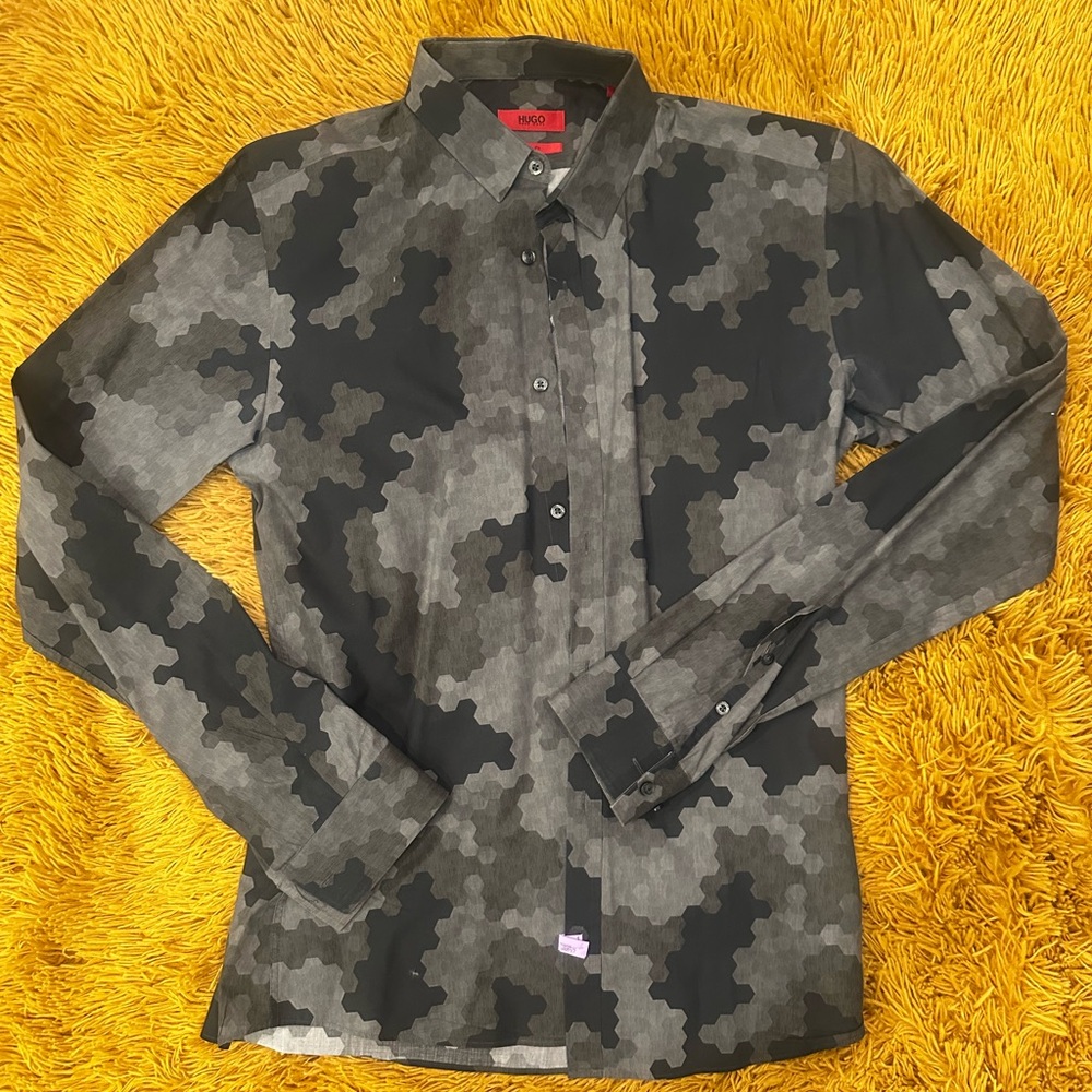 HUGO Gray Camouflage Slim Fit Shirt